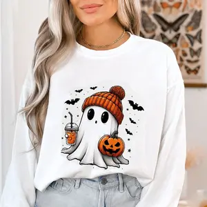 Ghost Halloween Sweater Crewneck, Sweatshirt Halloween, Ghost Sweater