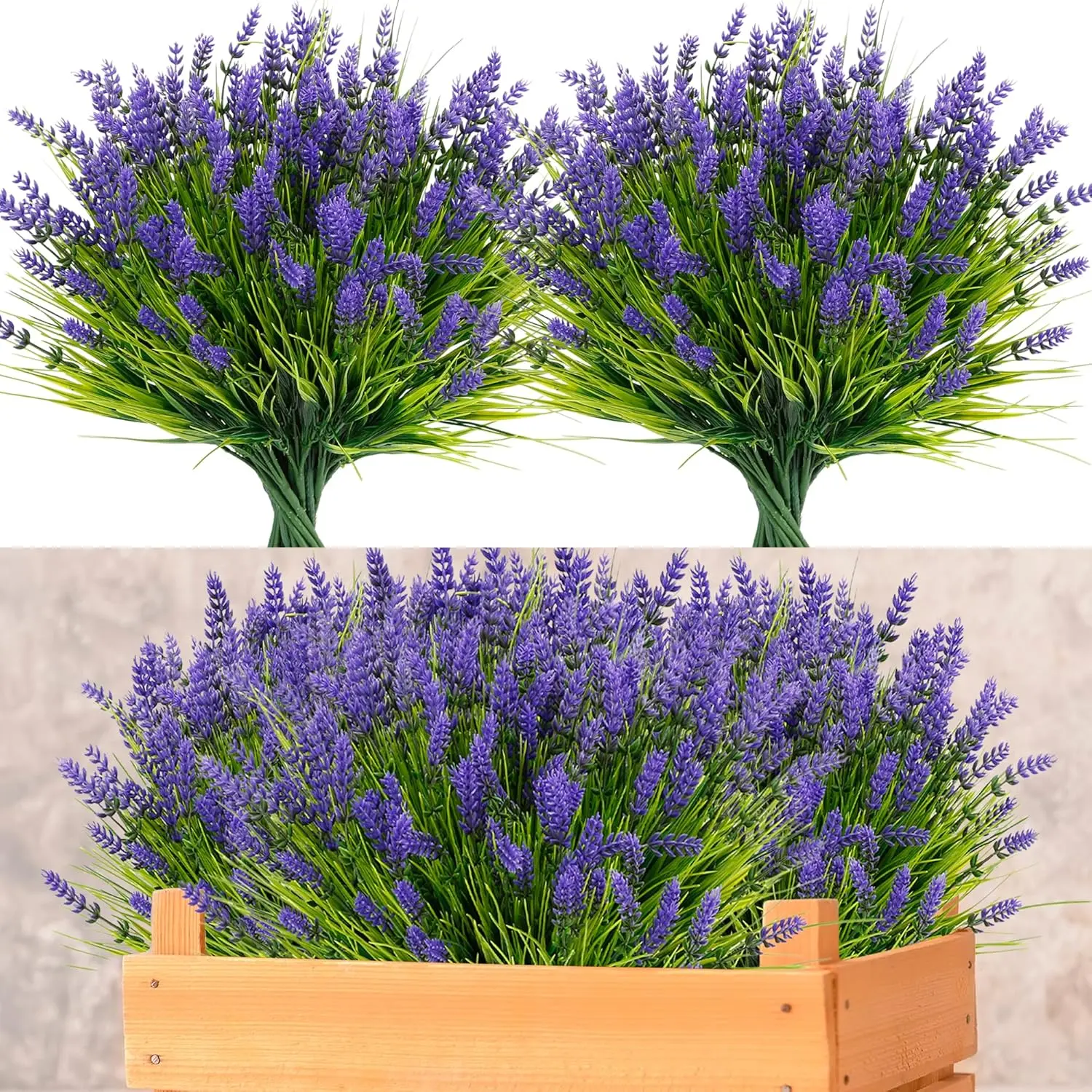 【Clearance Sale | Limited Quantities】AnYa 12-Bundle UV-Resistant Decorative Faux Lavender Flowers with Grass, Large Heads, Accessories Bundle for Outdoor/Indoor Hanging Planters, Window Boxes, Floral Decor