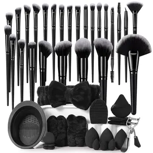 44PCS Makeup Tools Set:26PCS Makeup Brush Set+6PCS Makeup Sponges+3PCS Triangle Powder Puffs+3PCS Mini Air Cushion Powder Puffs+1pc Eyelash Curler+1pc Hairband+2PCS Hand Bowl Strap+2PCS Makeup Brush Cleaning Tools, Flawless, Cosmetic