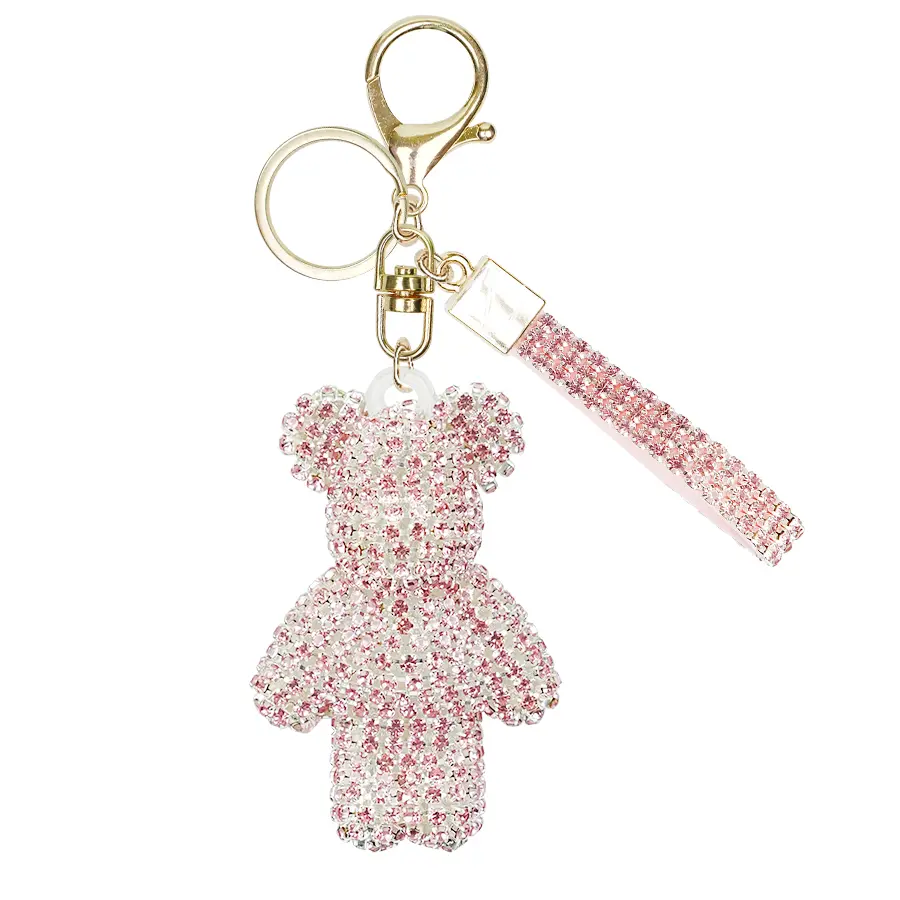 Adorable Hand-Set Rhinestone Doll Keychain - 15-25cm Multicolor (Pink, White, Black) Car Interior Decoration Accessory, Bag Charm, Birthday Gift with Velvet Gift Pouch, Gifting