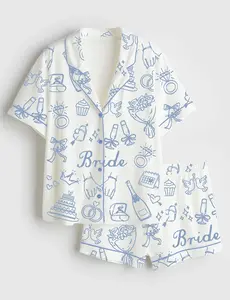 Women’s Bride Bridesmaid Bridal Party Wedding Day Short Sleeve Pajama Set #pajamas