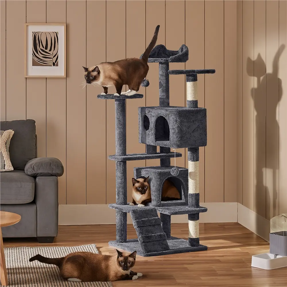 【All  Size】Yaheetech 54″ Cat Tree Tower Condo Furniture Scratch Post for Kittens Pet House Play Cat Tower w/ 2 Condos & 2 Dangling Balls & 3 Scratching Posts Multilevel Indoor Cat Tree Tower for Kittens & Small/Medium Cats