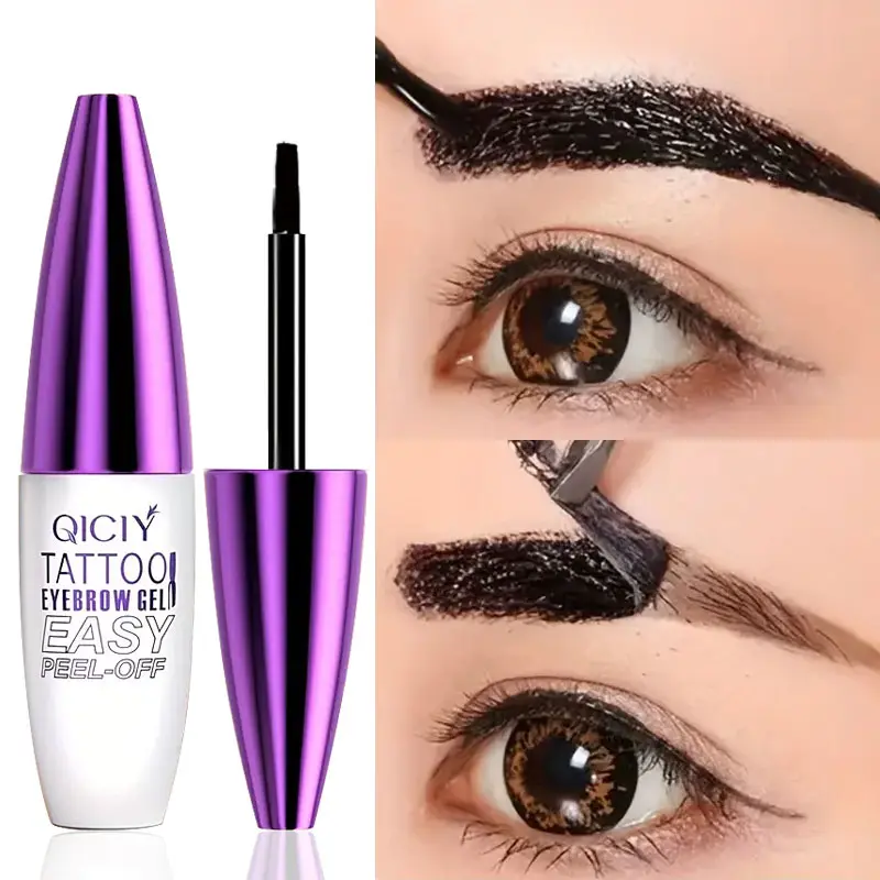 Tinted Brow Gel Cosmetic - Easy Peel-Off, Waterproof, Sweatproof, Long-Lasting Black or Brown Tattoo Tint, Film-Forming, Medium Coverage Makeup for Normal & All Skin Types, Single Item, Eyebrow Tint