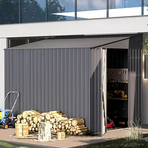 【1/2 Packages arrived at different times】Lean to Outdoor Storage Shed, 6' x 8' Metal Wall Side Storage Sheds,Garden Storage Cabinet for Backayrd, Patio and Outdoor Use shed Lockable Vertical Modern Furniture
