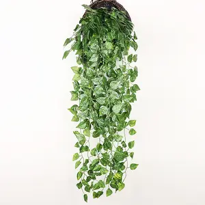 Artificial Ivy Hanging Vines - Fake Pothos/Grape/Begonia Leaves Garland for Wall & Ceiling Decor, Home Hotel Restaurant Greenery Ornament, Wedding Party Backdrop & Photography Prop, Long-Lasting Faux Plant Decor