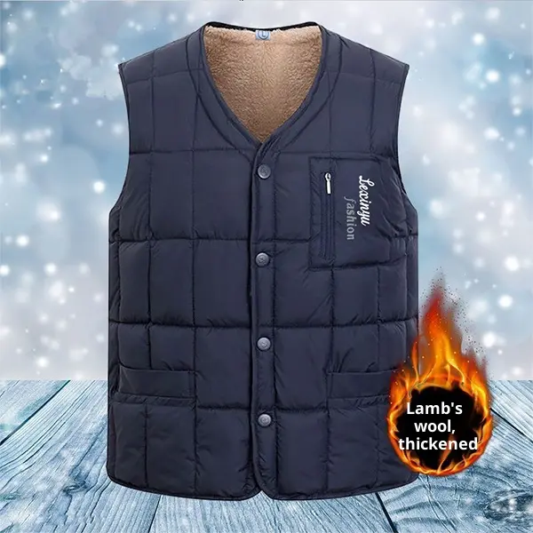 Men's Fleece-Lined Thick V Neck Vest - Menswear Casual Fitted Sleeveless Waistcoats & Gilets, Winter Warm Multi Pocket Gilet, Buttoned Outerwear, Tops, Stylish, Keep Warm Waistcoats & Gilets