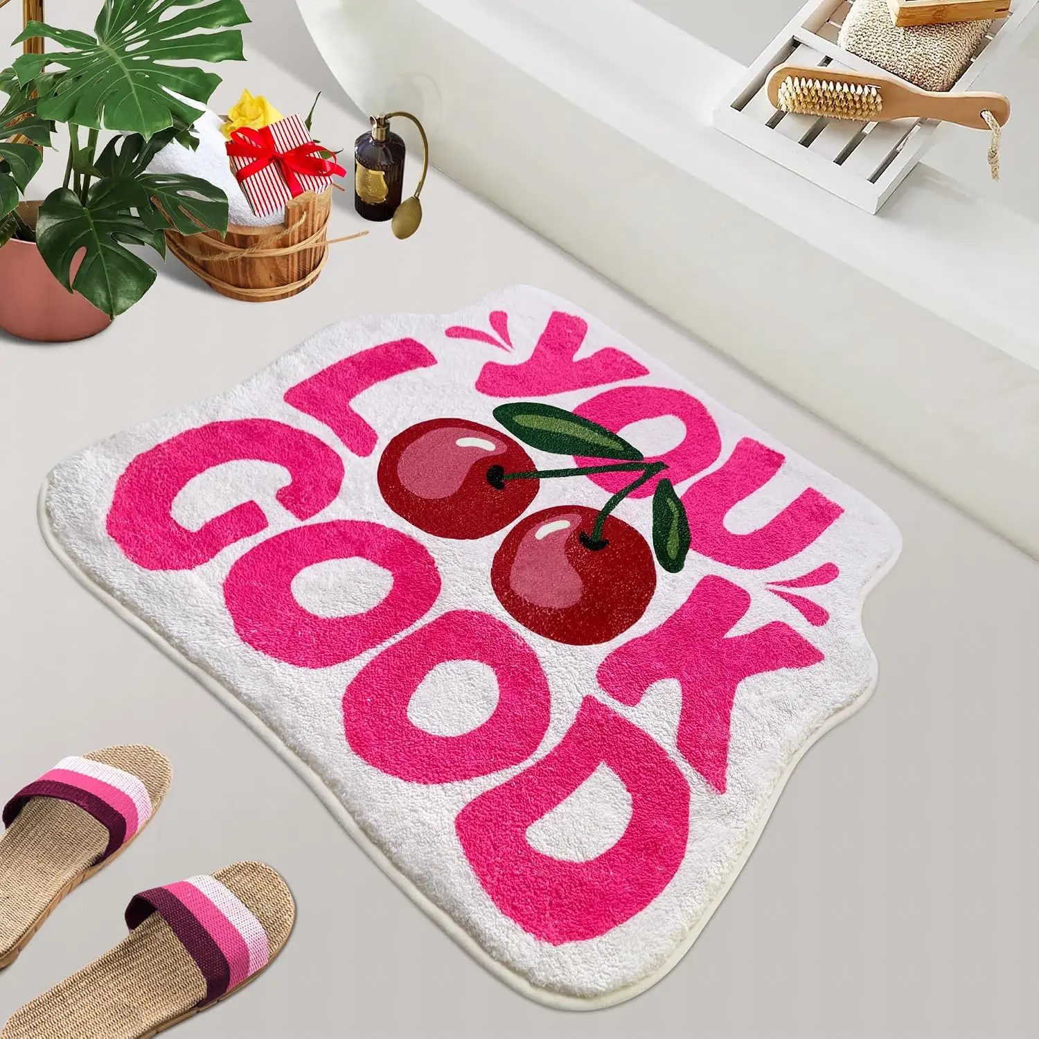 SHIYUE You Look Good Bath Mat Cute Cherry Funny Bathroom Rug, Soft Absorbent Water Non Slip, Superior Washable Microfiber Cool Shower Preppy Decor Rug...