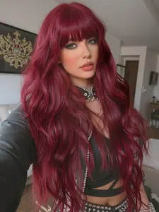 30 Inch Curly Wig with Bangs, Long Synthetic Hair for Women, Synthetic Material Wigs, Perfect for Daily Wear, Parties, Halloween, All Seasons