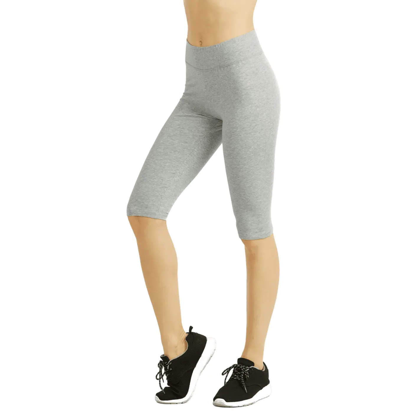 Cotton Biker Shorts Leggings, Knee Length High Waisted No See-Through Athletic Workout Running Cycling Yoga, Tummy Control Activewear, Training Staple Performance Fit Gym Essential