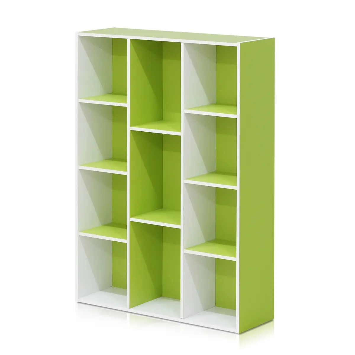 Furinno 11107WH-GR Durable Particle Board 11-Cube Reversible Open Shelving Bookshelf, Square Shape, Backless, Plain Cabinets, 38.4 lbs, White & Green (Office/Commercial Furniture)