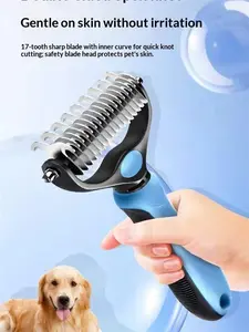 Pet Dematting Undercoat Rake for Long-Haired Dogs & Cats, Double-Sided Grooming Comb for Loose Fur and Light Tangles, Routine Pet Coat Care Tool, Results May Vary by Coat Type