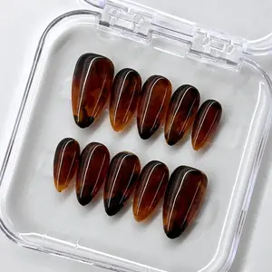 NailPhoria AMBER SERENITY - Handmade Press-On Nails | Reusable, Salon-Quality, Long-Lasting, Glossy Design