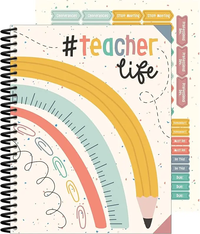 Carson Dellosa We Belong Teacher Planner, 8" x 11" Boho Rainbow Lesson Plan Book With Stickers, Checklist, Notes, School Supplies for Classroom Organization