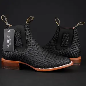 110 Petatillo Black Western ankle Boots made in Mexico botin charros suela cuero