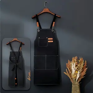 Canvas Apron with Pocket, 1 Count Solid Color Adjustable Kitchen Cooking Apron, Household Apron for Kitchen, Restaurant, Barber
