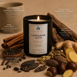 Nimbus & Wick Candle Co. Cardamom Latte Scented Candle from The Noir Nights Collection - Soy Blend, Phthalate-free, Hand-Poured - Decor Light Cozy Creamy Fragrance Aroma Wood Freshener
