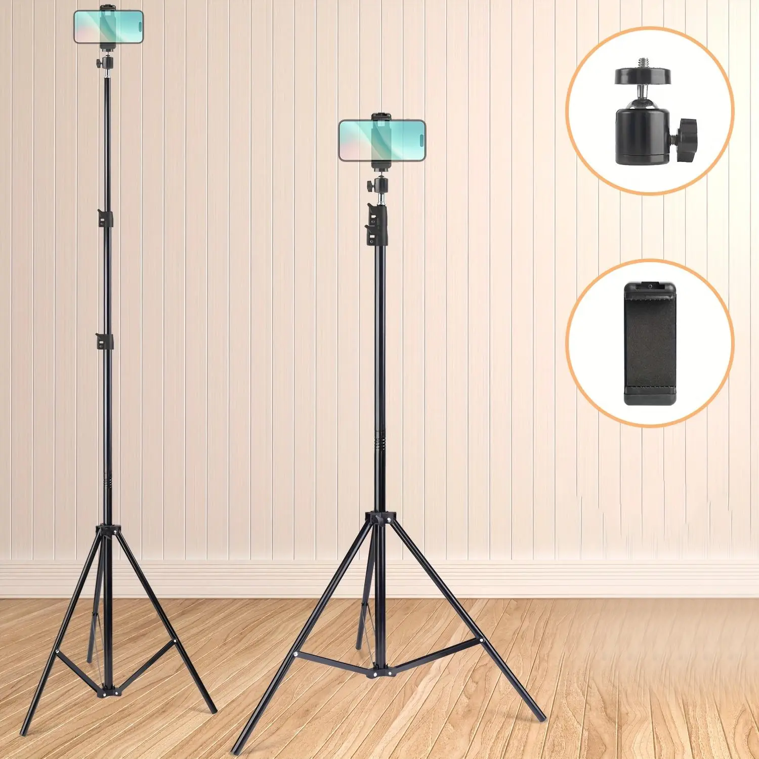 5ft Aluminium Phone Tripod Stand with Adjustable Clip, 360° Rotating Ball Head, and Mount - Compatible with iPhone, Galaxy Smartphones, Selfie Sticks for Photography & Video Creation Camera Stabilizer