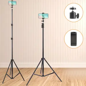 5ft Aluminum Cell Phone Tripod Stand with Adjustable Clip, 360° Rotating Ball Head & cellphone Mount - Perfect for iPhone, Galaxy, Photography, control rotatable Selfies stick  & Video Creation, Tripod Stand for Phone holder Camera Smartphone