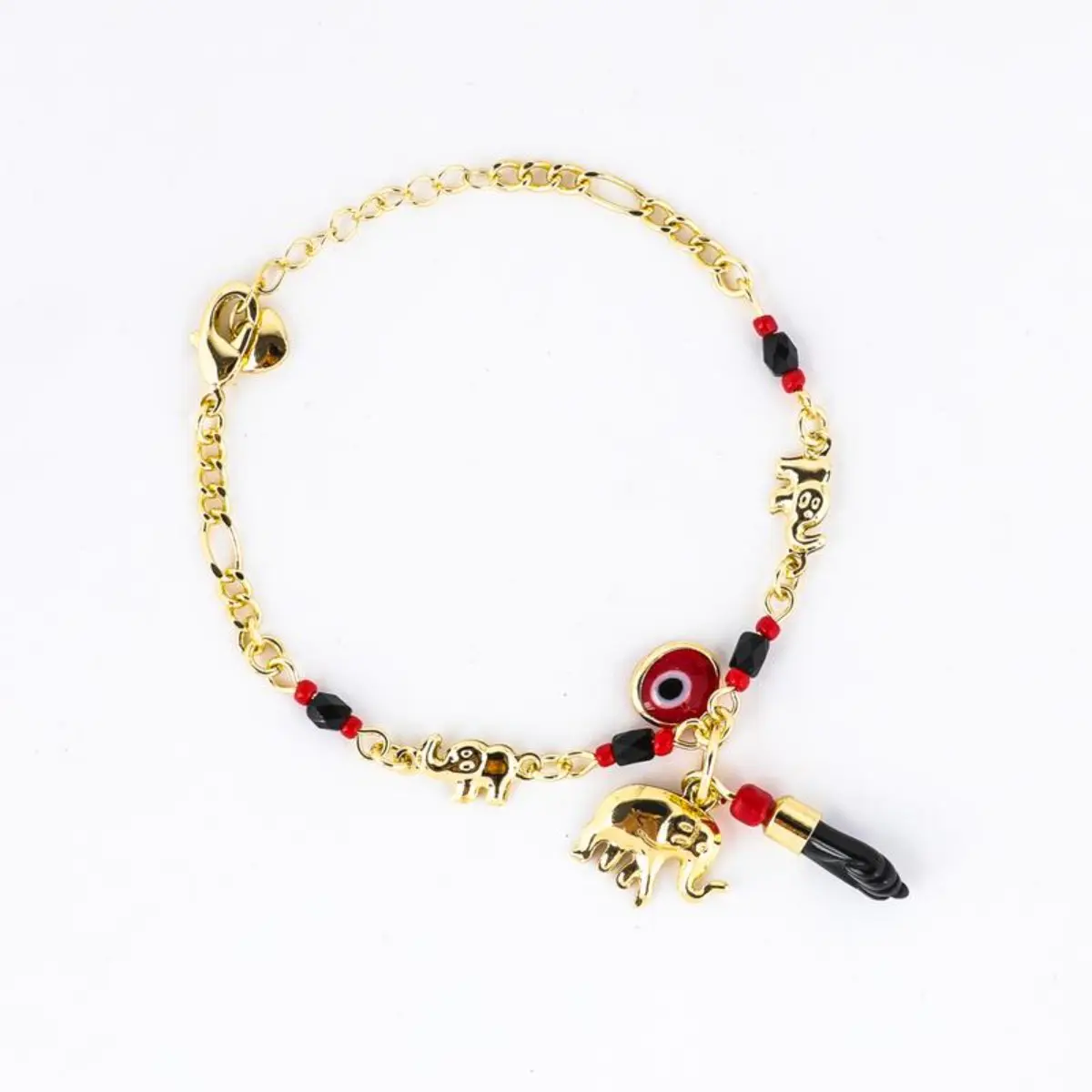 Adult Casual Bohemian Gold-Plated Evil Eye Elephant Adjustable Bracelet & Cartoon Fun Anklet with Charm Pendants, Party Wear Costume Jewelry Vacation Accessory, Gold Plated Bracelet, Arm Candy Accessories, Cultural Symbolism, Fashion Accessory