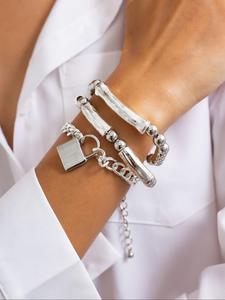 fashion lock design bracelet set, adjustable link bohemian bracelets, stackable matching bracelets, casual beaded & chain bangles bracelets for women & men, trendy all-match & exquisite hand chain jewelry for birthday gift, bangles bracelets