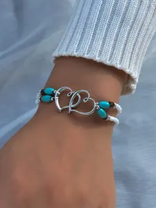 Mother's Day Gift Boho Style Beaded Bracelet, Heart Design Bracelet, Heart Decor Double Layer Elastic Beaded Bracelet for Women & Men, Fashion Jewelry for Party, Daily, Adjustable Bracelet
