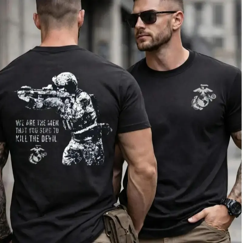 American Guardian Men's U.S. Marine Corps Sniper Graphic Tee & Hoodie, Relaxed Fit Streetwear in Soft Cotton Fabric with 2-Sided Military Print, Men's Graphic Tees, Black