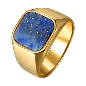 OIDEA Men's Lapis Lazuli Signet Ring - Stainless Steel Band, Square Stone Face, Waterproof, Fade-Resistant Fashion Accessory (Sizes 7-13) | Men's Accessories, Rings summerwins