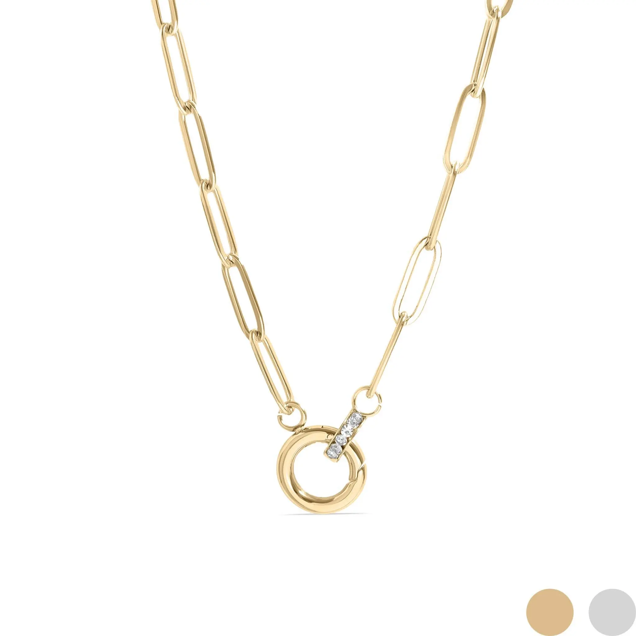 16" 18K Gold Paperclip Rhinestone Charm Holder Necklace,  Gold Chain Necklace, Carabiner Necklace