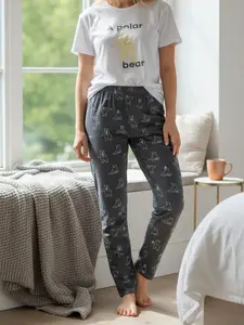 SUMMER A polar Bear Graphic cream and Gray Pj Set. Make your summer comfortable and charm & relax in style