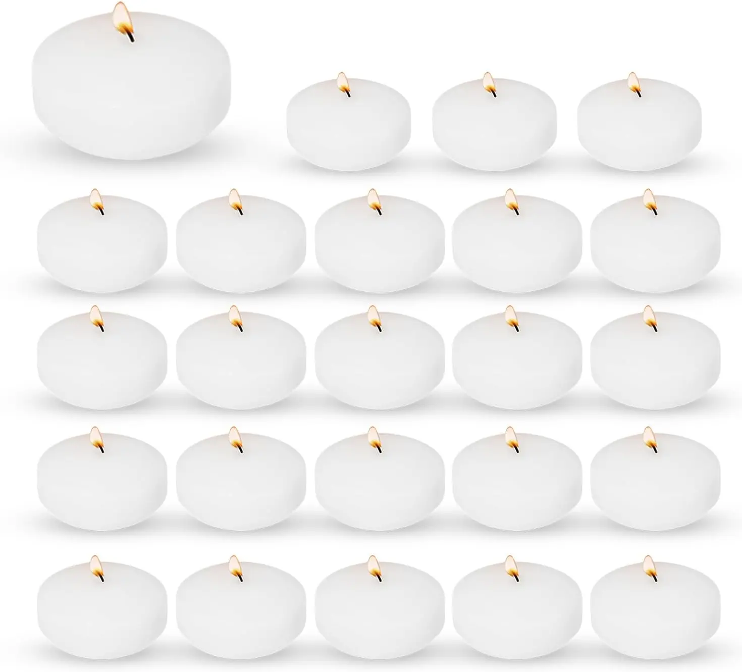2" Durable Paraffin Floating Candles (24 Pack) - White Wax Discs for Centerpieces, Weddings, Home Decor