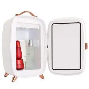 fathersdaygift Vevor Mini Fridge for Bedroom, 6L Luxury Skin Care Fridges with Mirror and LED Light, AC/DC Cosmetic Fridge for Office Dorm Car, Small Makeup Refrigerator for Beauty Face Mask Beverage Chill, White