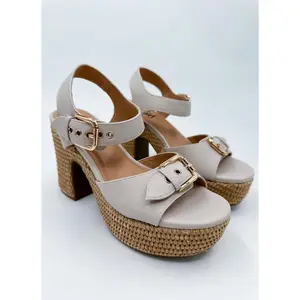 Corkys The Highest Level Faux Leather Ivory Heels with Adjustable Buckle Straps for Women & Girls True to Size Wide Foot Safe 4.25" Chunky Heel Platform