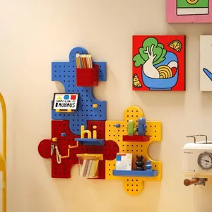 Blue, yellow and red plastic boards, creative perforated boards, wall-mounted drill-free desktop storage boards and accessories including floating shelves. Ideal gifts, multi-functional shelves