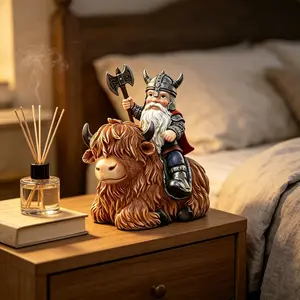 Garden Gnome Outdoor Statue Highland Cow Decor for Yard Patio Lawn Porch Birthday Gifts for Women Men, Mother’s Day, Housewarming with Solar Light Gnome Decor for Outside home ornament cute desktop religious decor gift