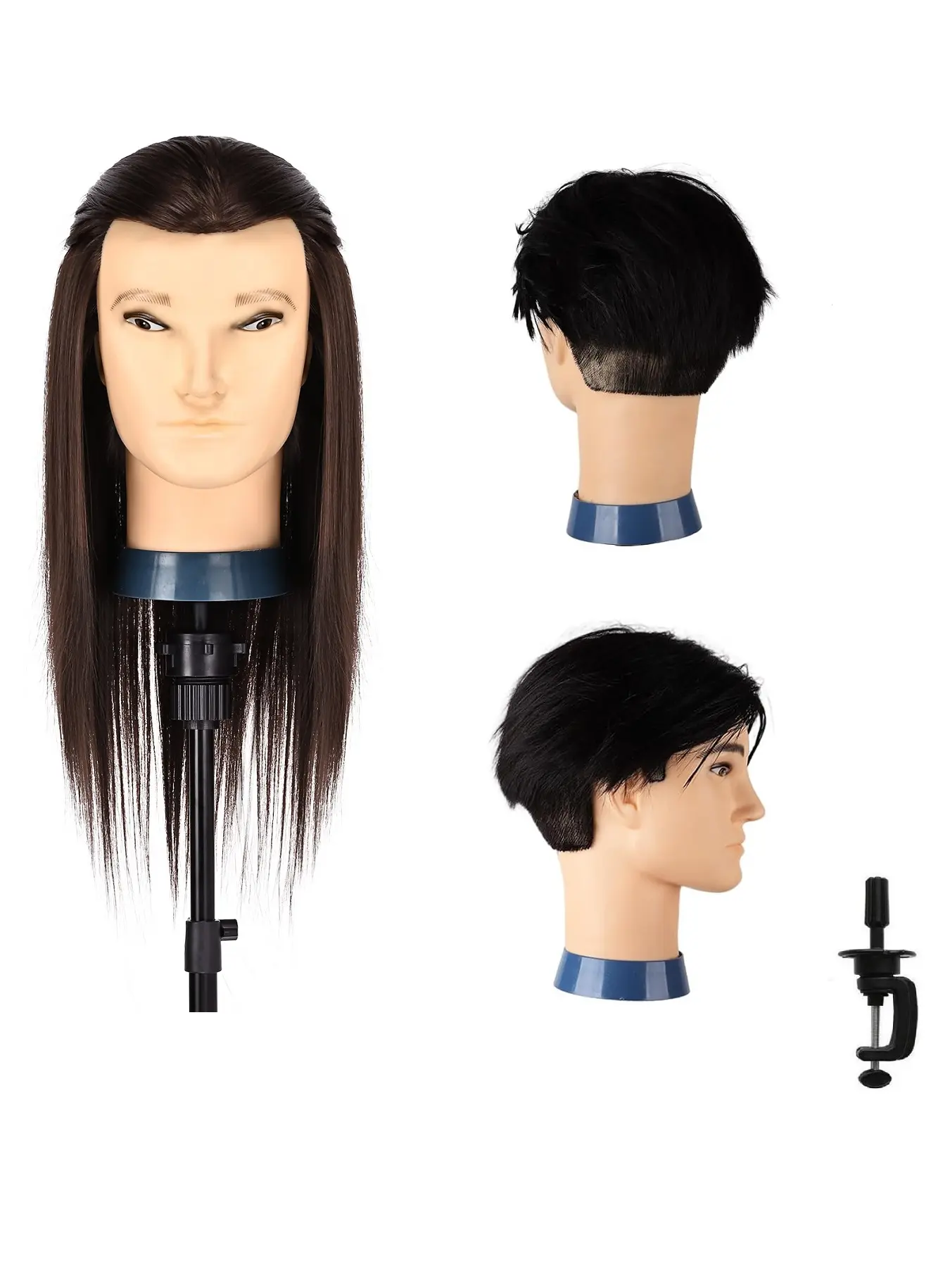 Male Mannequin Head with 100% Synthetic Chemical Fiber Hair, Thick Hair for Haircut Practice, Hairdresser Training Manikin Doll Head, Hair Stylist Training Tool, Haircutting Tool, Hairdressing Practice, Hair Styling Practice