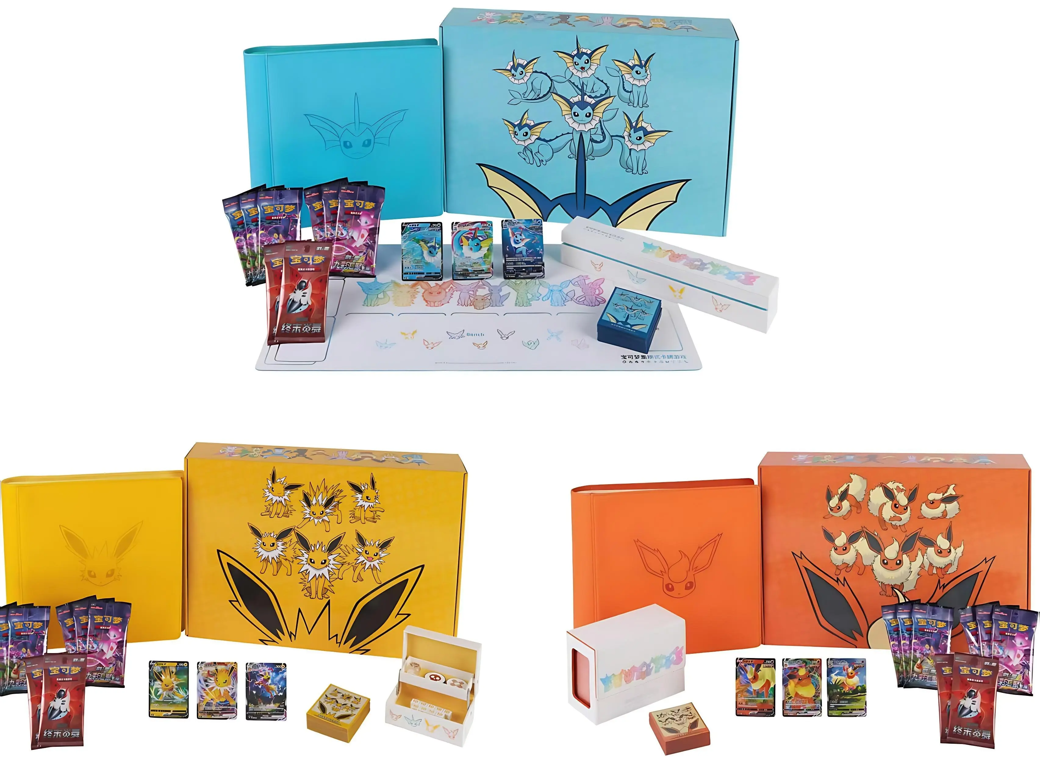 Pokémon 2024 Chinese Eevee Eeveelution Gift Box - Exclusive Collectible Non-Sports Trading Cards Pack with 3 Sealed Booster Boxes (Vaporeon, Jolteon, Flareon), Sealed Booster Box, Collectible Trading Cards