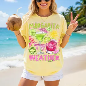 Adult & Youth Summer Margarita Weather T-shirt, Preppy Brushstroke Aesthetic Graphic Tee, Summer Shirt, Family Holiday Outfits