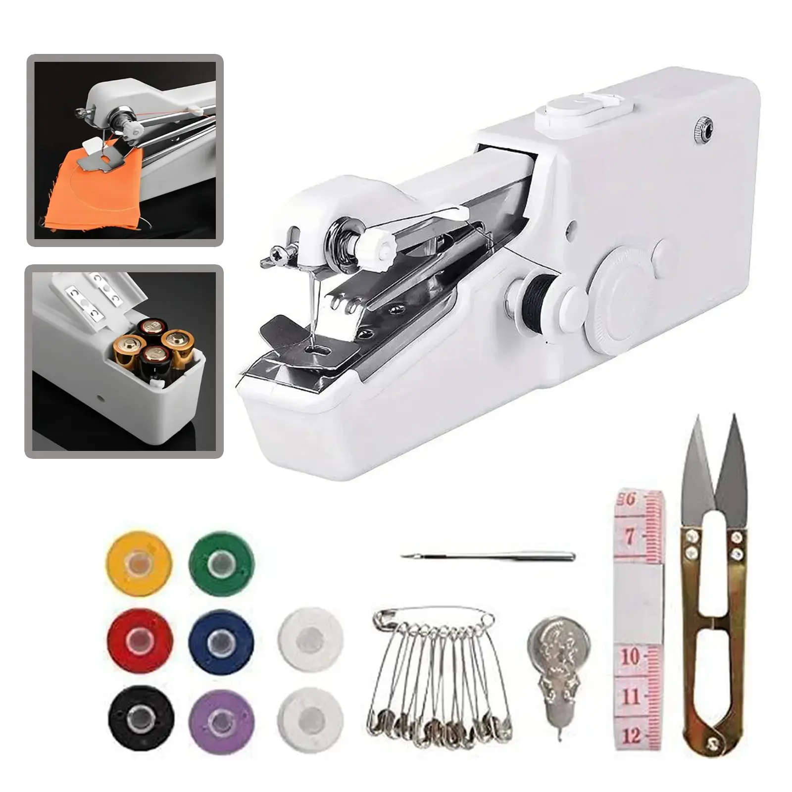Portable Cordless Mini Sewing Machine with Battery, Accessory Kit - Needles, Scissors, Thread Spools Included - Compact Lightweight Handheld for Beginners, Ideal for On-the-Go Quick Repairs