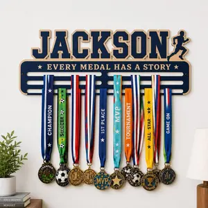 Personalized Medal Holder, Custom Name Wooden Medal Display Rack, Soccer Runner Award Hanger Kids, Trophy Wall Decor, Boy Girl Athlete Gift
