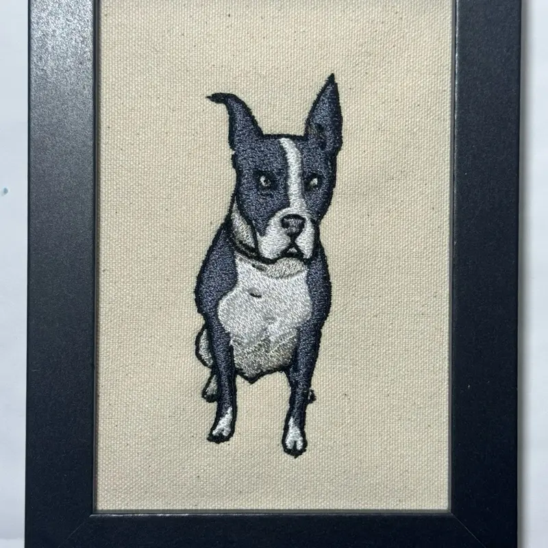 Machine Embroidered Framed Canine Plaque - Artistic Bully Dog Pitbull Design, Decorative Home Office Bedroom Framed Art with Canine Charm, Tabletop & Wall Decor, Other Breeds & Designs Available