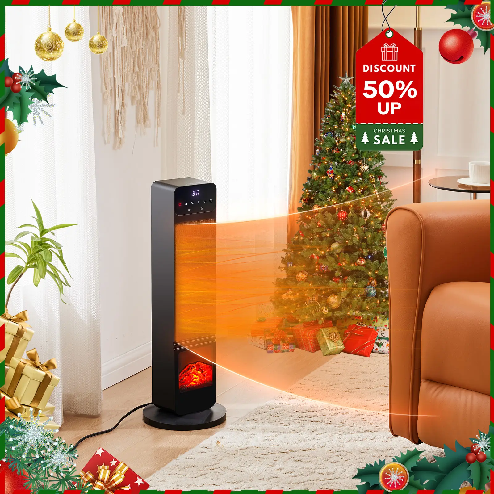 Sweet Furniture Space Heater for Indoor Use, 23Inch Portable Heater with Remote and Thermostat,7 Light Modes, 70°Oscillation, 12H Timer, Up to 95°F, T