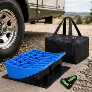 ARCH RV Leveling Blocks Kit 8-Piece Curved Wheel Levelers with Chocks, Rubber Mats & Storage Bag, Heavy Duty HDPE Camper Stabilizer System for Travel Trailer, Motorhome, Multiple Color Options, Black+Blue/Black+Green/Black+Orange Color Options