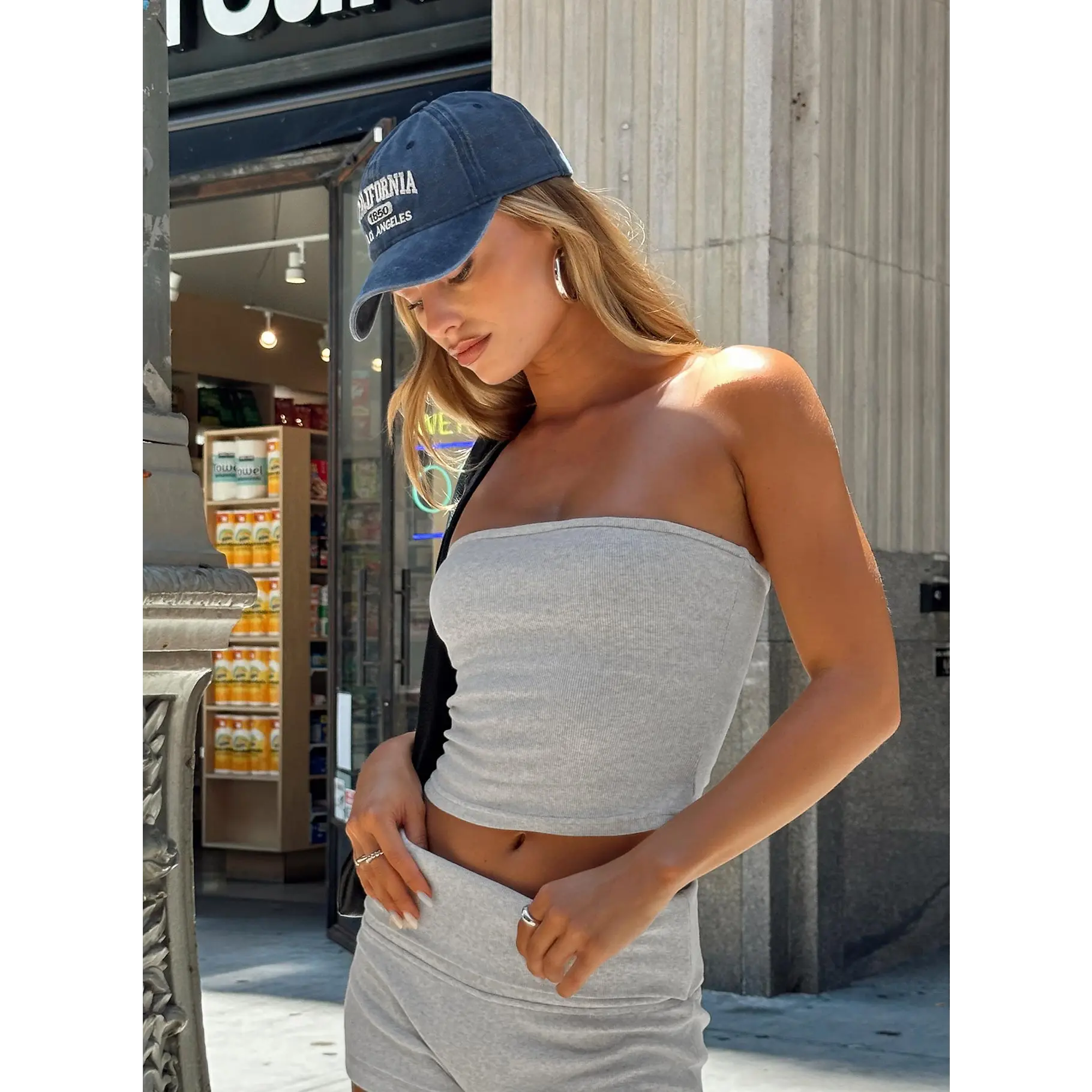 Baseline Strapless Rib Top Grey