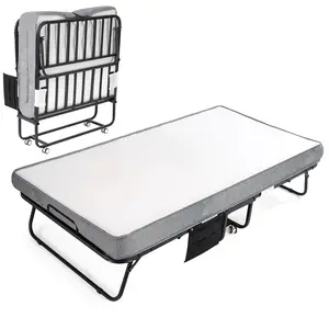 Folding Bed with Mattress, Foldable Portable Bed with 75” x 38" Twin Size Frame, Side Pocket and Transport Wheels Easy Storage for Home Office Visit the BODIOO Store