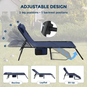 Folding Lounge Chair with 5-Level Adjustable Backrest, 2-Level Footrest&Removable Pillow, Chaise Lounge Outdoor with Side Pocket, Camping and Poolside Accessory, Outdoor Design