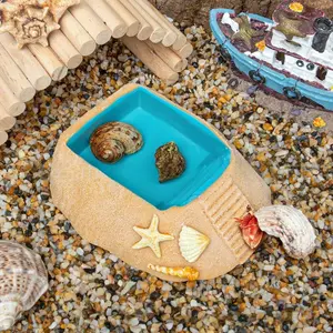 Resin Hermit Crab Water Bowl with Climbing Ramp - Multi - Purpose Reptile Water Dish & Food Bowl, Habitat Decoration for Turtle, Snake, Lizard, Frog, Gecko