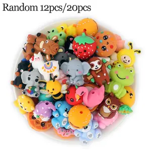 12pcs/20pcs 3D Silicone Beads Set, DIY Mix Beads, DIY Jewelry Keychain Pen Making, Random Cute Animal Food Plant Focal Beads, Craft Accessories, Beading Accessories for Homemade Gifts