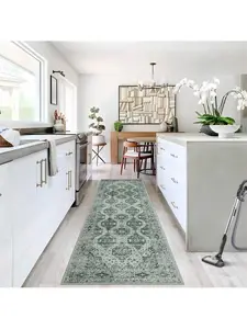 【Christmas Gift】Green-9*12 feet Vintage Rug Irregular Medallion Area Rug Ultra-Thin Non Slip Floral Print Indoor Mat For Living Room Dining Room Bedroom Farmhouse