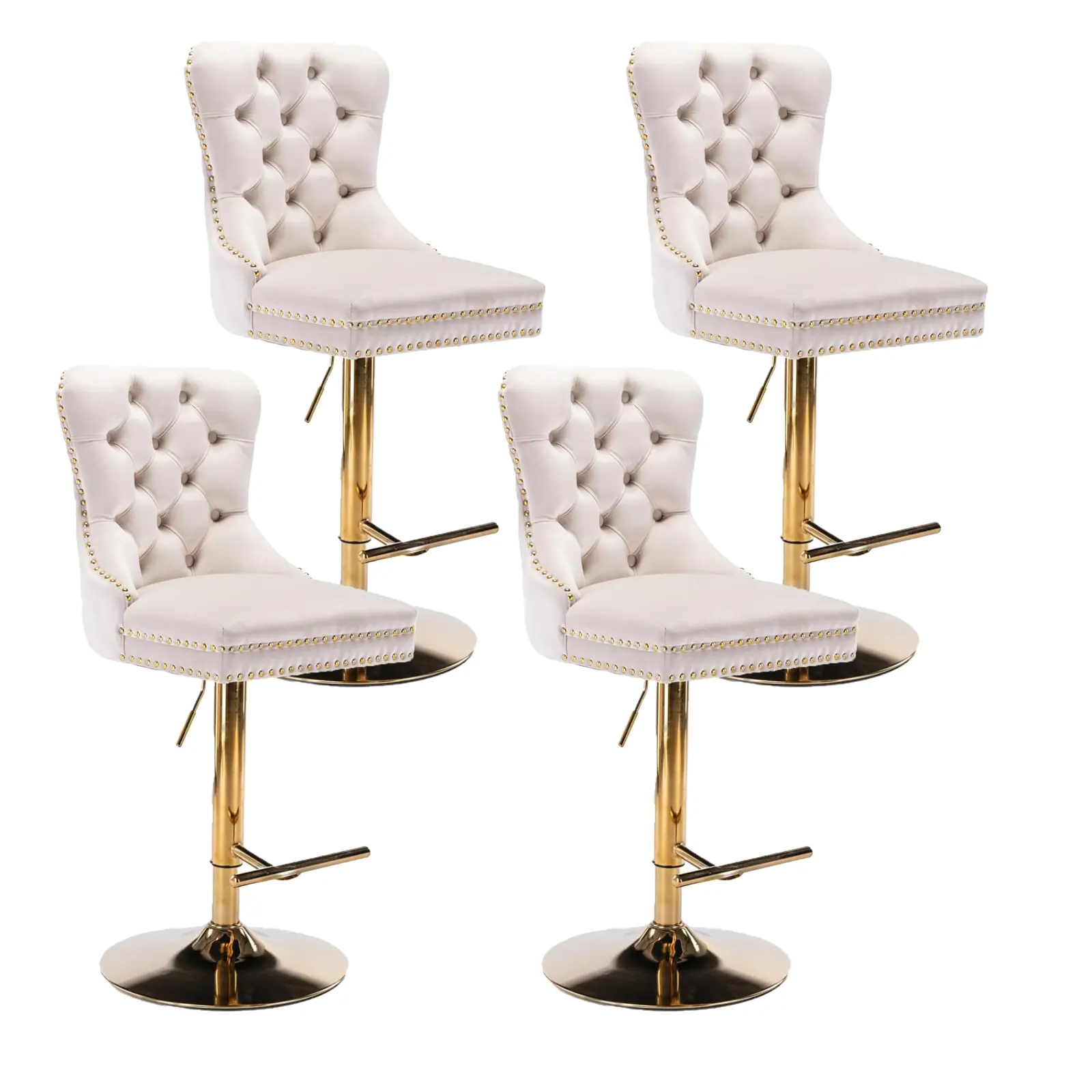 Set of 2 or 4 Modern Swivel Adjustable Bar Stools,Velvet Tufted Bar Chairs with Golden Leg & Backrest and Nailhead Trim,Velvet Bar Stool Set,Gold Metal Base,For Kitchen Island,Counter Height Chair for Kitchen,Bar,Dining Room,dorm essentials,home decor