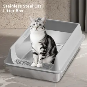 TikTok’s Favorite Stainless Steel High-Sided Metal Litter Box - Odorless, Mess-Free, No Stuck Waste, High Sided Litter Box